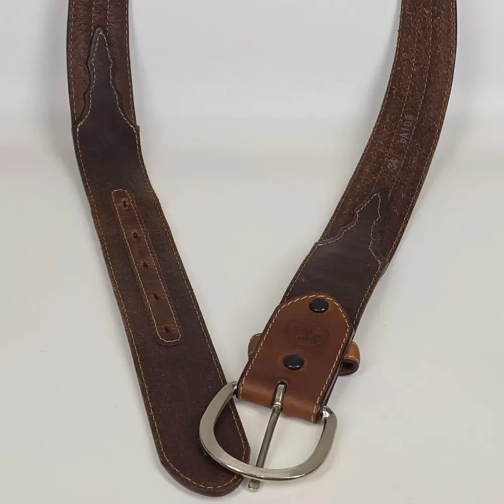 SILVER CREEK CLASSICS BROWN LEATHER WESTERN SIZE 34 BELT - AZTEC STYLE STITCH